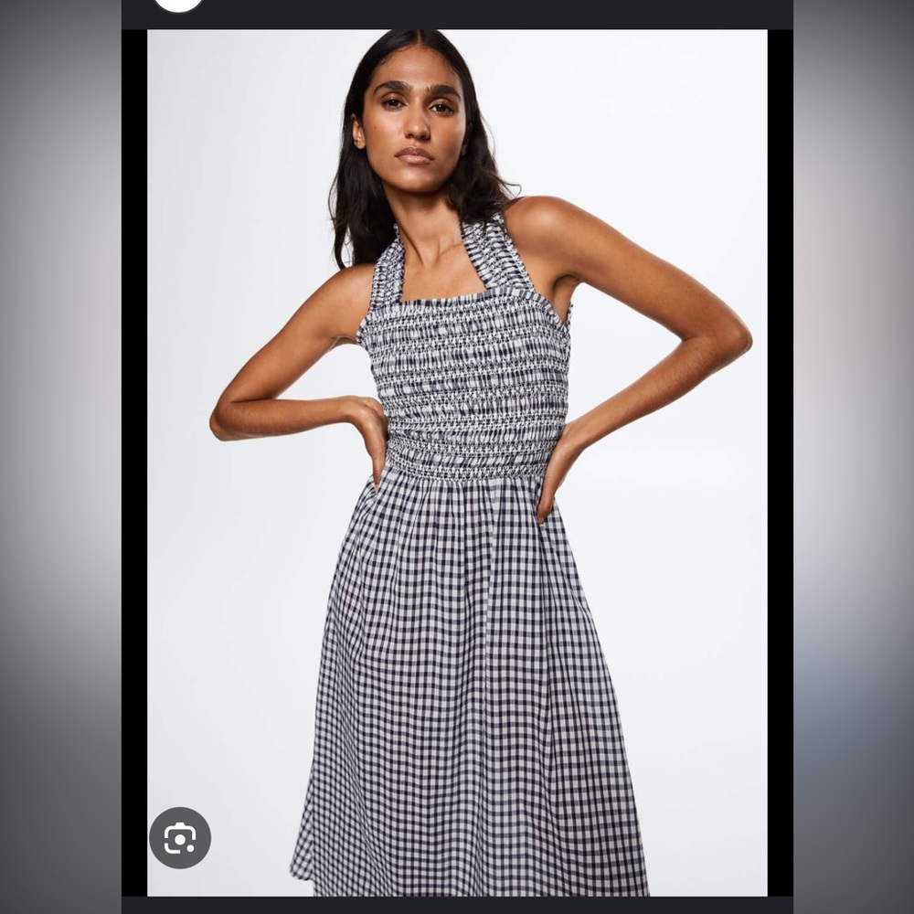 Mango Dark Navy Gingham Dress